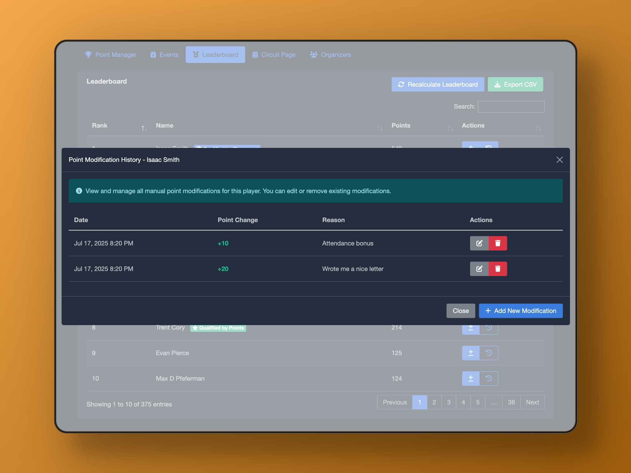 Circuit and Leaderboard Management System